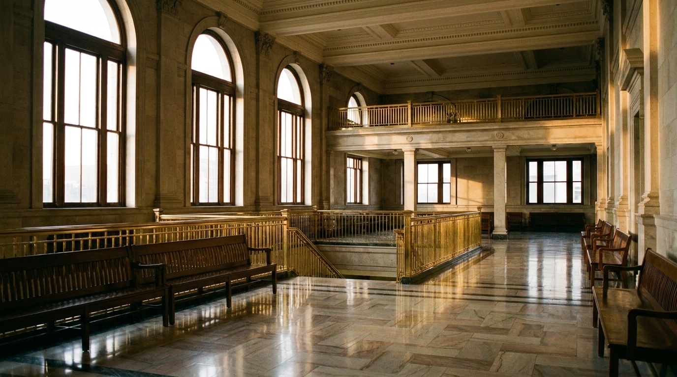 Interior lobby of the René C. Davidson Courthouse in downtown Oakland where Alameda County felony arraignments are heard